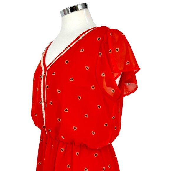 Maison Jules Heart Print Chiffon Short Flutter Sleeve Dress Size XL - Picture 4 of 11